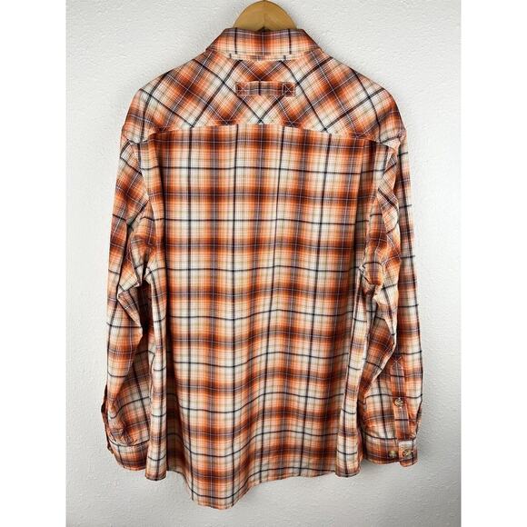 Duluth Trading Large Orange Plaid Long Sleeve Button Down Shirt - Picture 8 of 9